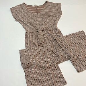 Caution To The Wind Striped Jumpsuit in Brown and Cream